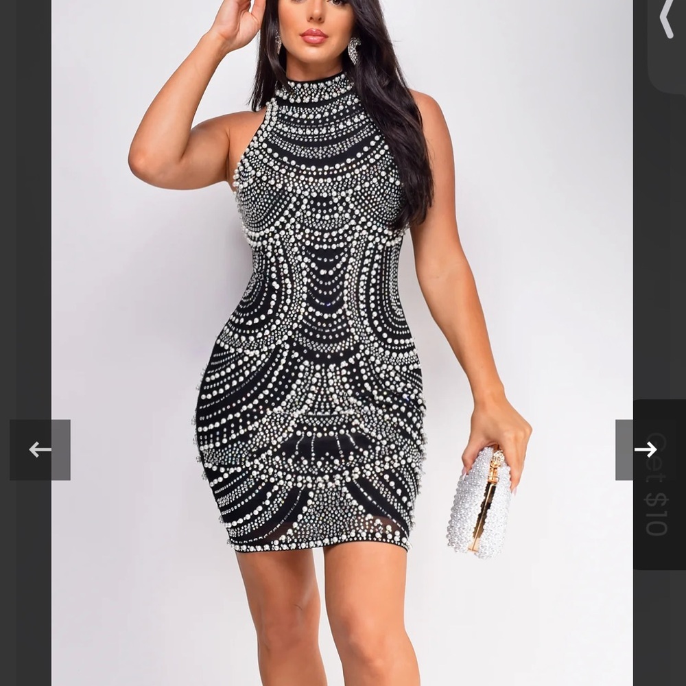Elegant Black and White Beaded Dress